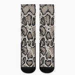 Tan And Black Snakeskin Print Crew Socks