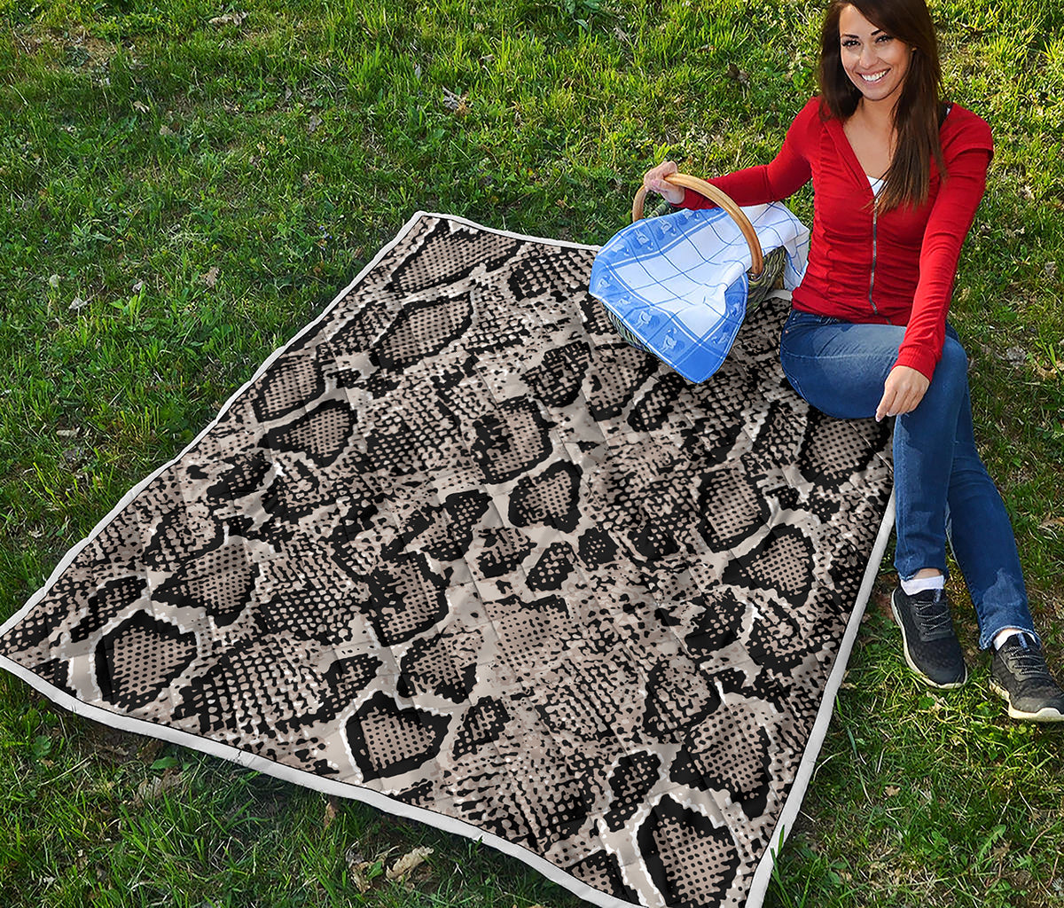 Tan And Black Snakeskin Print Quilt