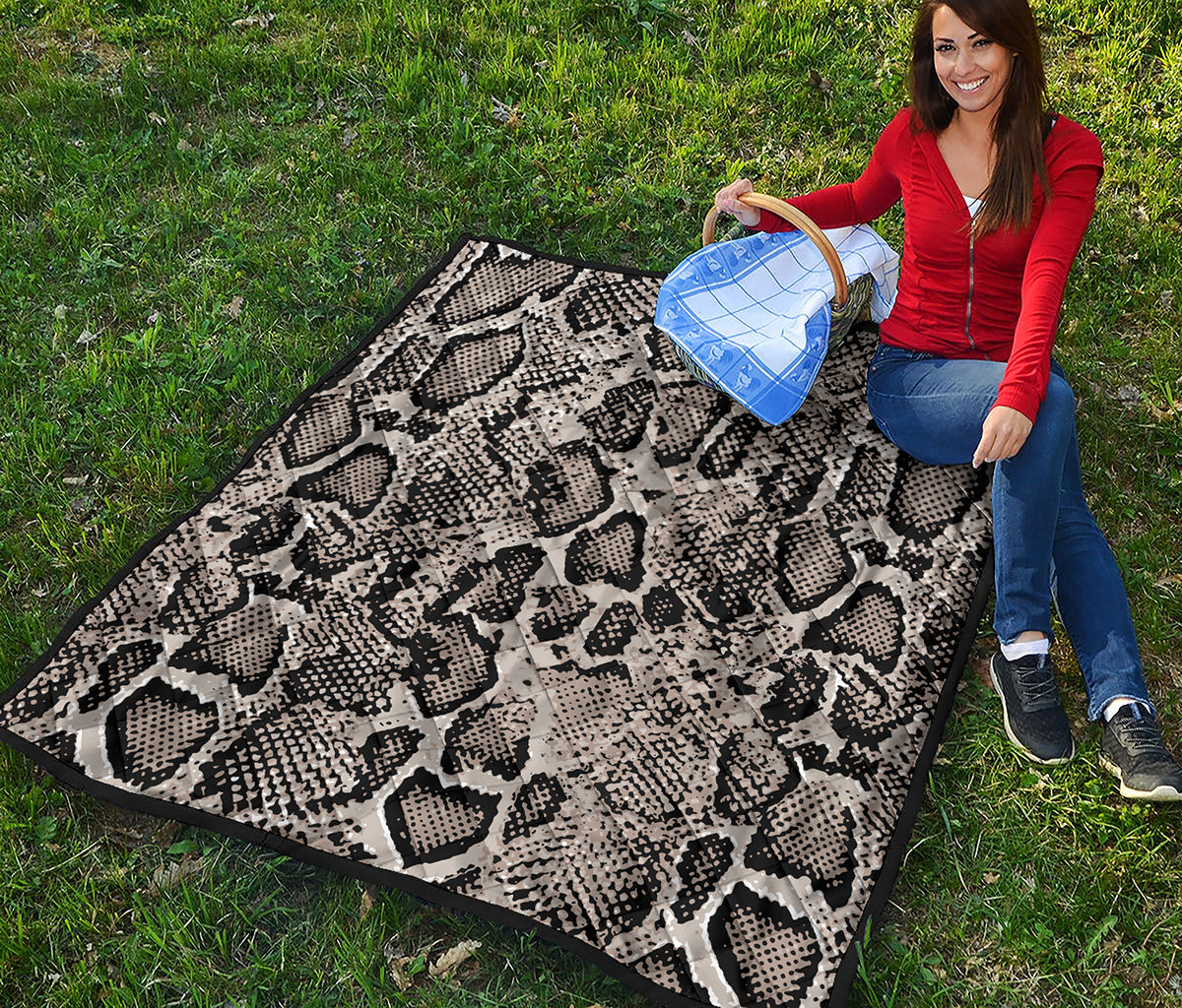 Tan And Black Snakeskin Print Quilt