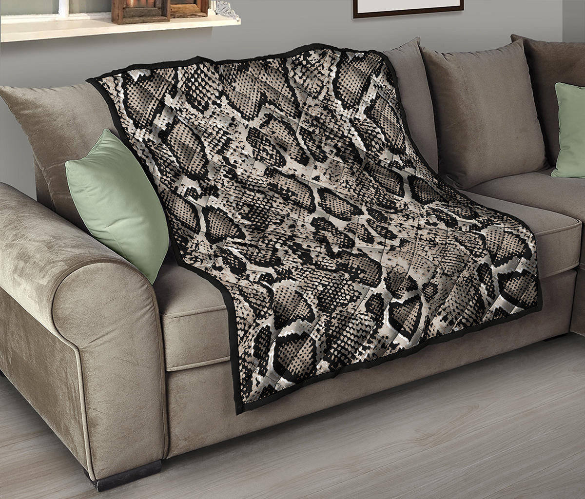 Tan And Black Snakeskin Print Quilt