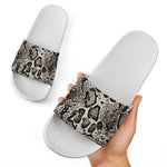 Tan And Black Snakeskin Print White Slide Sandals
