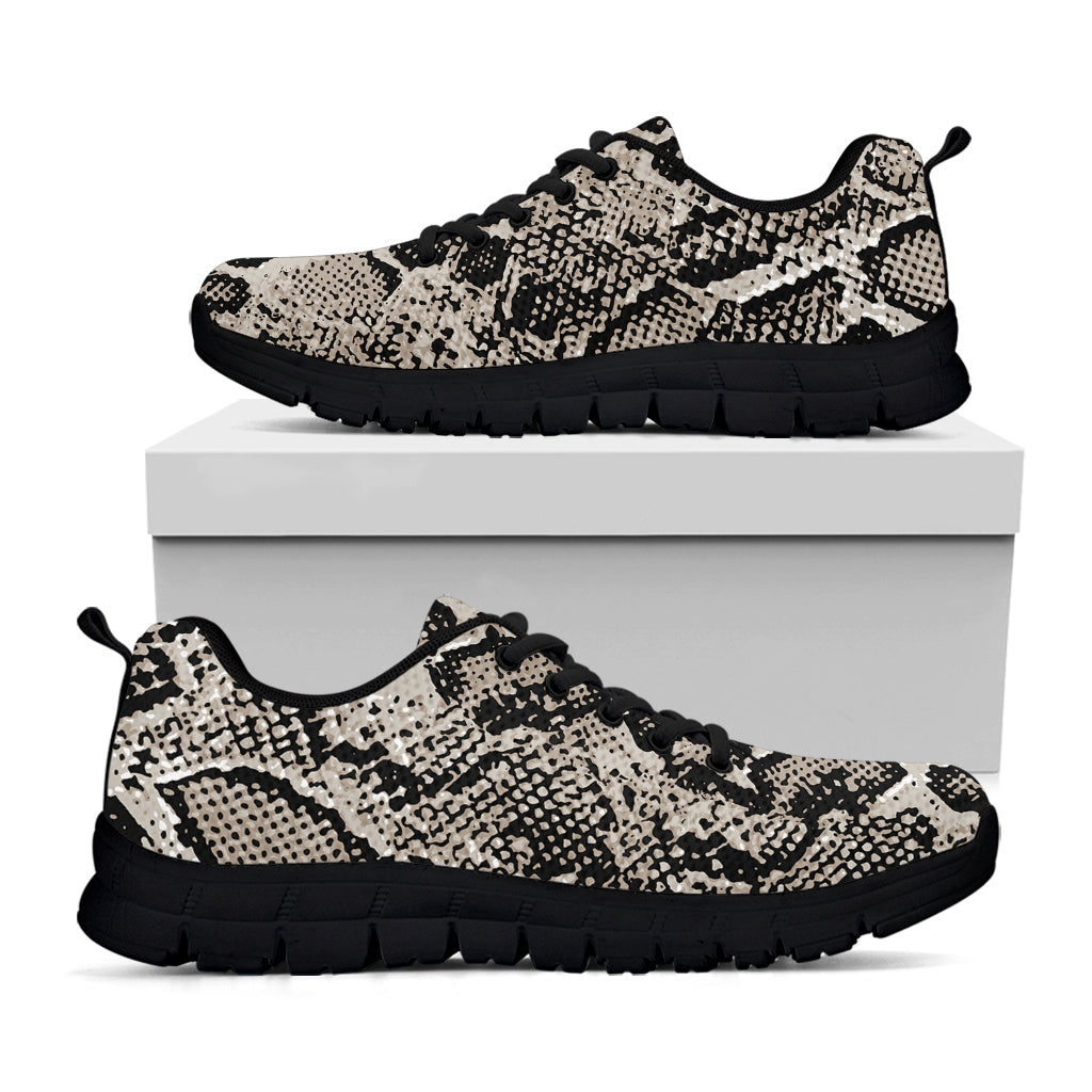 Tan And Black Snakeskin Printt Black Sneakers
