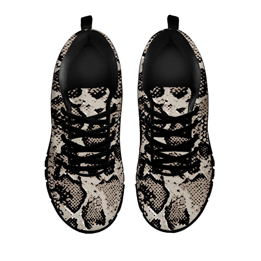 Tan And Black Snakeskin Printt Black Sneakers