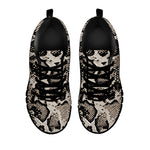 Tan And Black Snakeskin Printt Black Sneakers