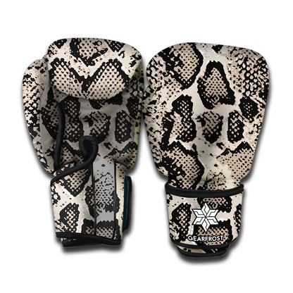 Tan And Black Snakeskin Printt Boxing Gloves
