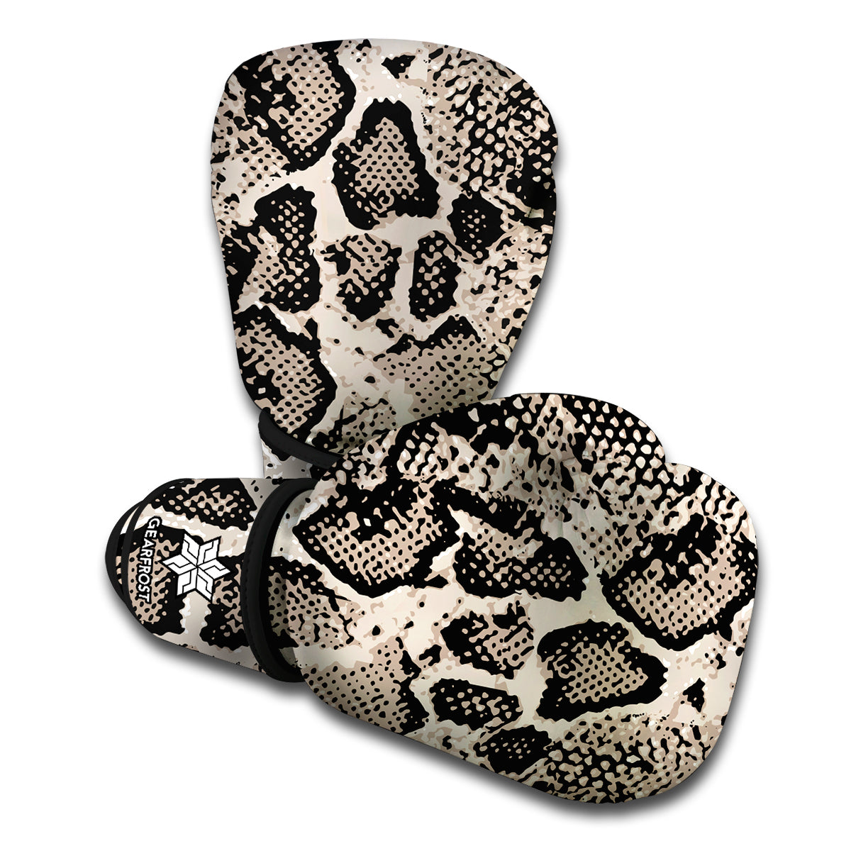 Tan And Black Snakeskin Printt Boxing Gloves