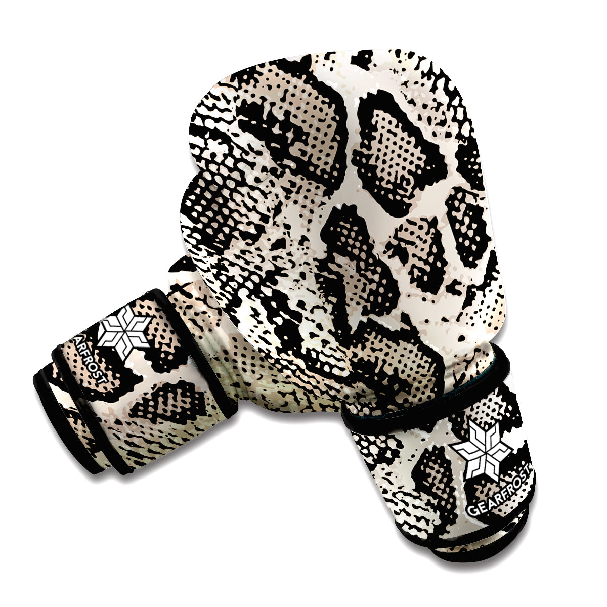Tan And Black Snakeskin Printt Boxing Gloves