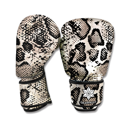 Tan And Black Snakeskin Printt Boxing Gloves