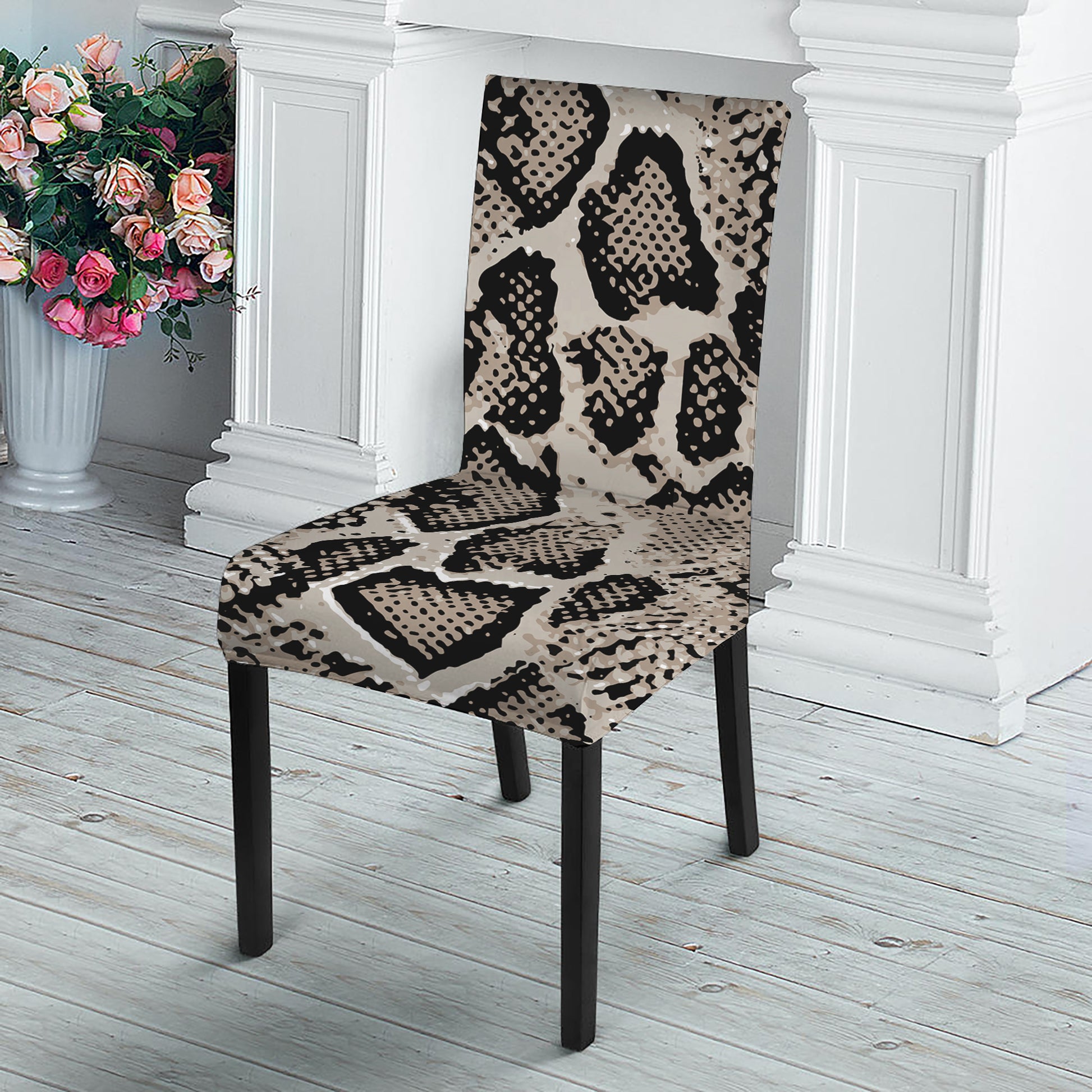 Tan And Black Snakeskin Printt Dining Chair Slipcover