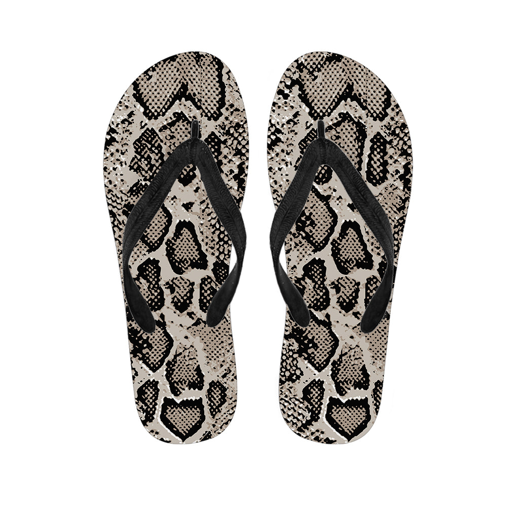 Tan And Black Snakeskin Printt Flip Flops