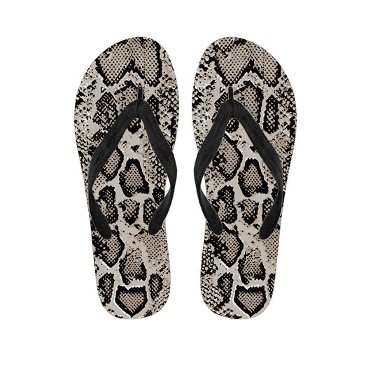 Tan And Black Snakeskin Printt Flip Flops