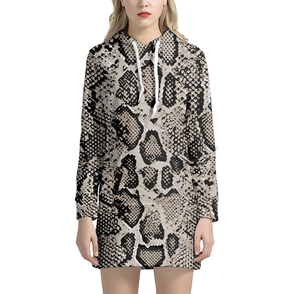 Tan And Black Snakeskin Printt Hoodie Dress