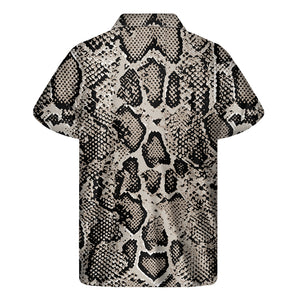 Tan And Black Snakeskin Printt Men's Short Sleeve Shirt