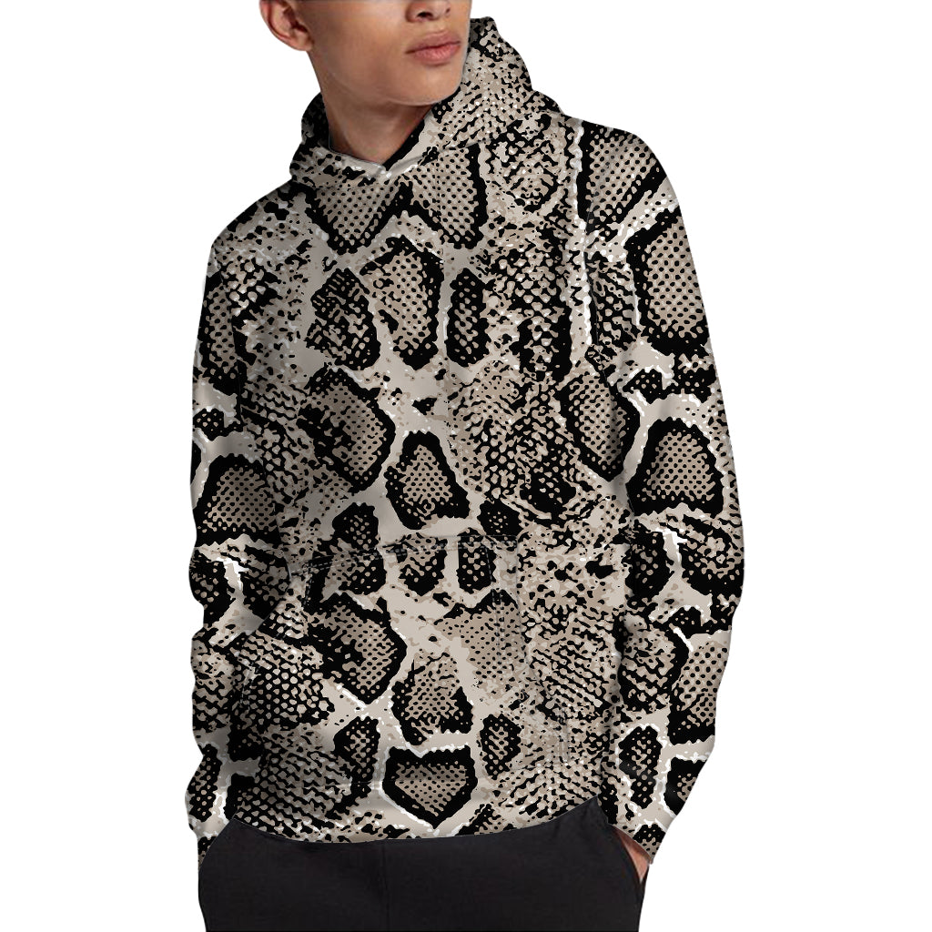 Tan And Black Snakeskin Printt Pullover Hoodie