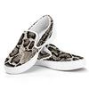 Tan And Black Snakeskin Printt White Slip On Shoes