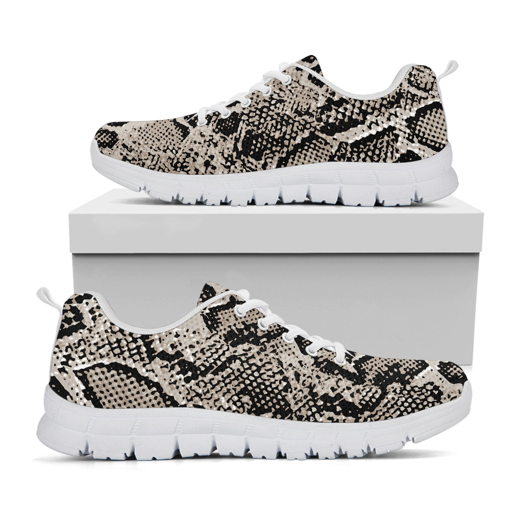 Tan And Black Snakeskin Printt White Sneakers