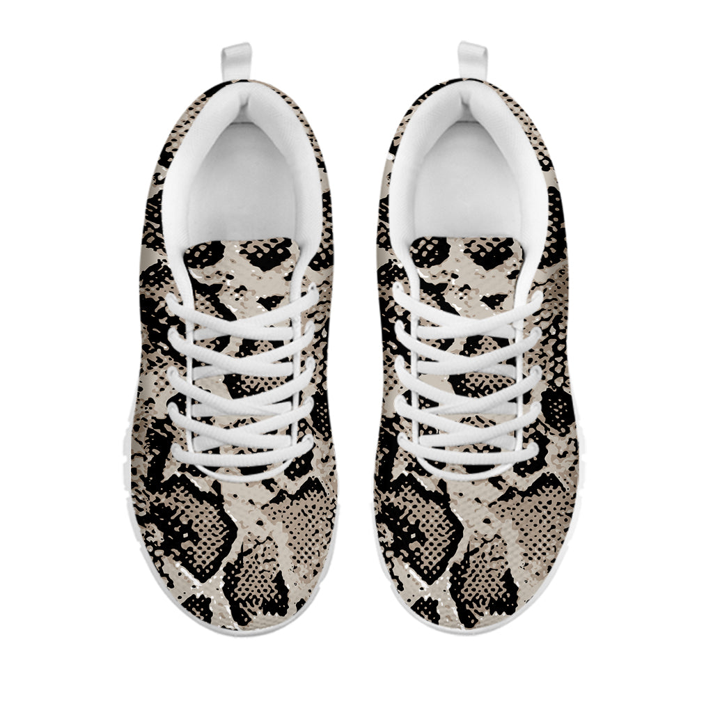 Tan And Black Snakeskin Printt White Sneakers