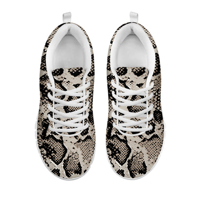 Tan And Black Snakeskin Printt White Sneakers