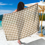 Tan And White Gingham Pattern Print Beach Sarong Wrap
