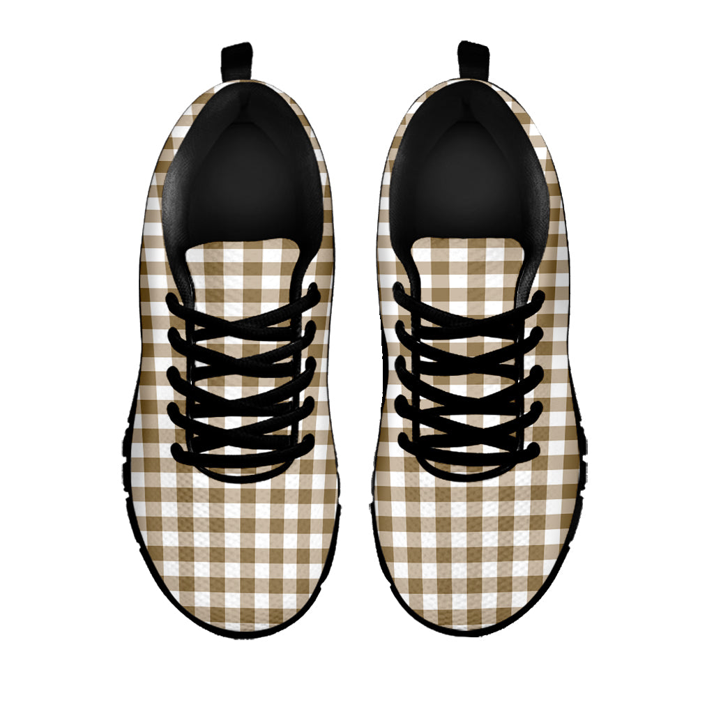 Tan And White Gingham Pattern Print Black Sneakers