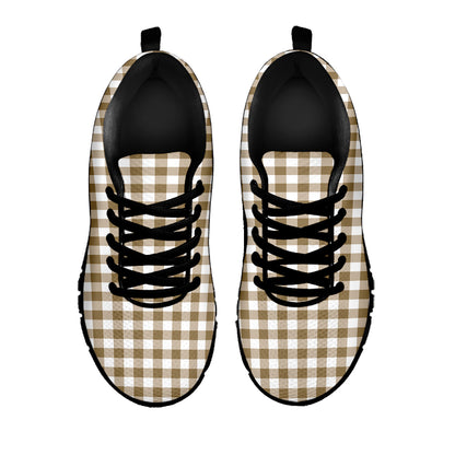Tan And White Gingham Pattern Print Black Sneakers