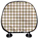 Tan And White Gingham Pattern Print Car Headrest Covers