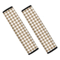 Tan And White Gingham Pattern Print Car Seat Belt Covers