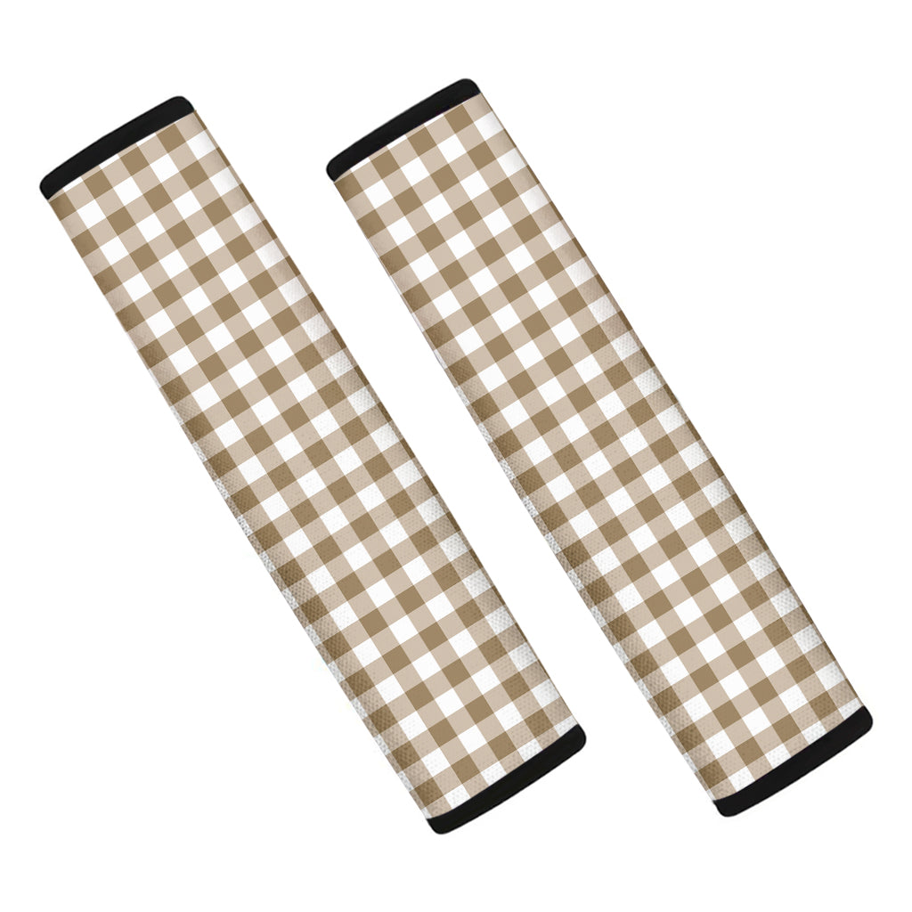 Tan And White Gingham Pattern Print Car Seat Belt Covers