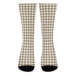 Tan And White Gingham Pattern Print Crew Socks