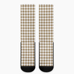Tan And White Gingham Pattern Print Crew Socks