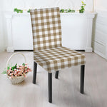 Tan And White Gingham Pattern Print Dining Chair Slipcover
