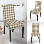 Tan And White Gingham Pattern Print Dining Chair Slipcover