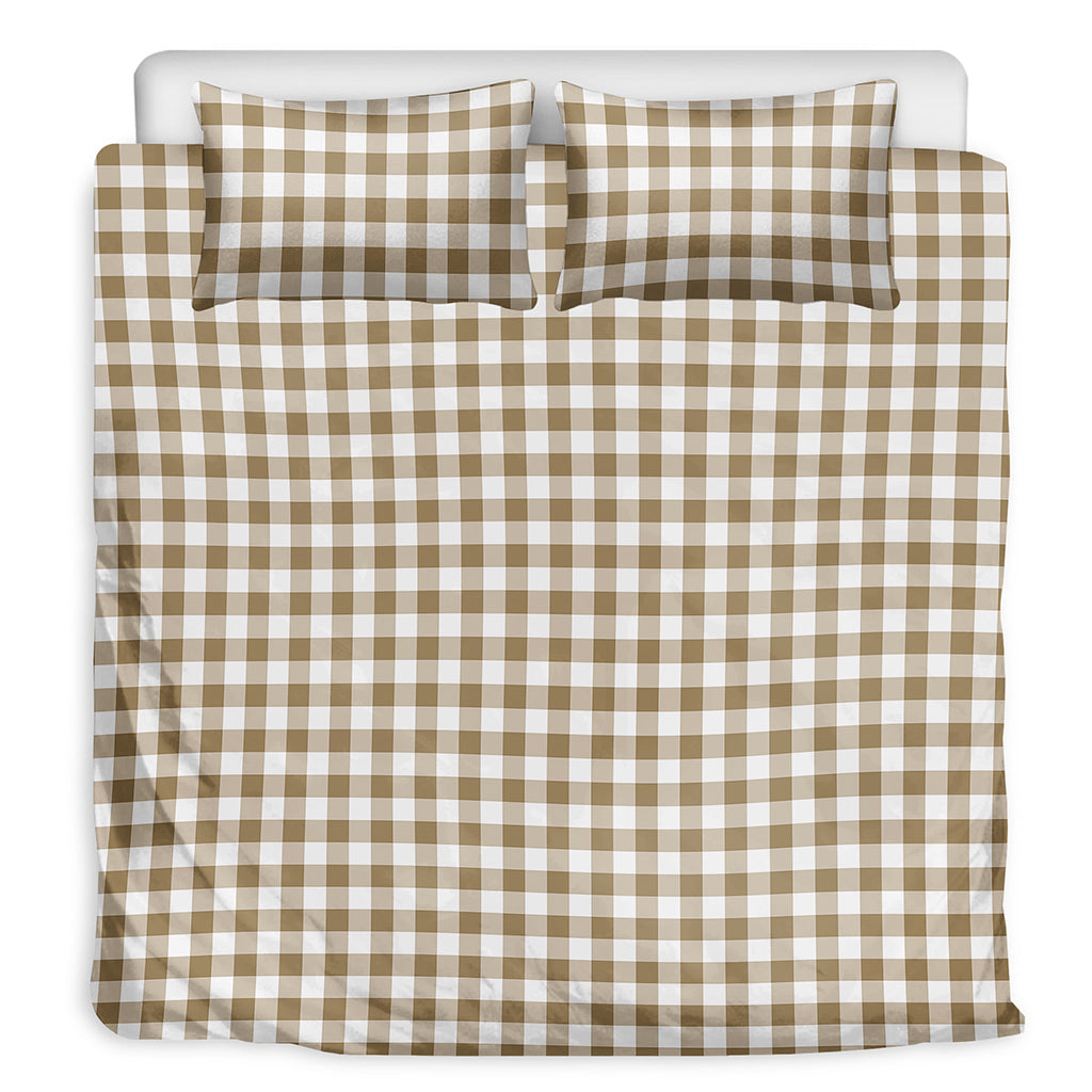 Tan And White Gingham Pattern Print Duvet Cover Bedding Set