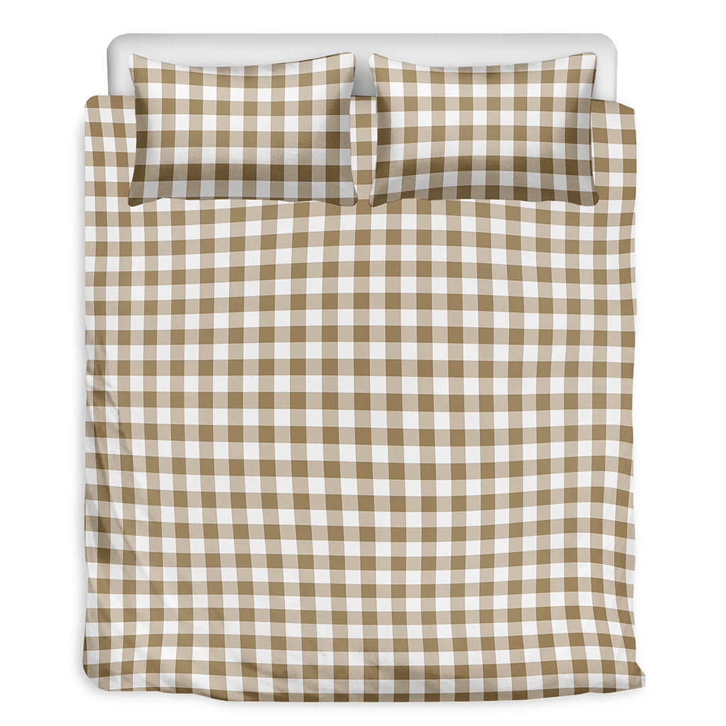 Tan And White Gingham Pattern Print Duvet Cover Bedding Set