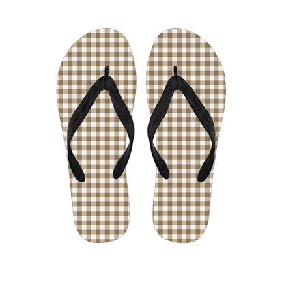 Tan And White Gingham Pattern Print Flip Flops