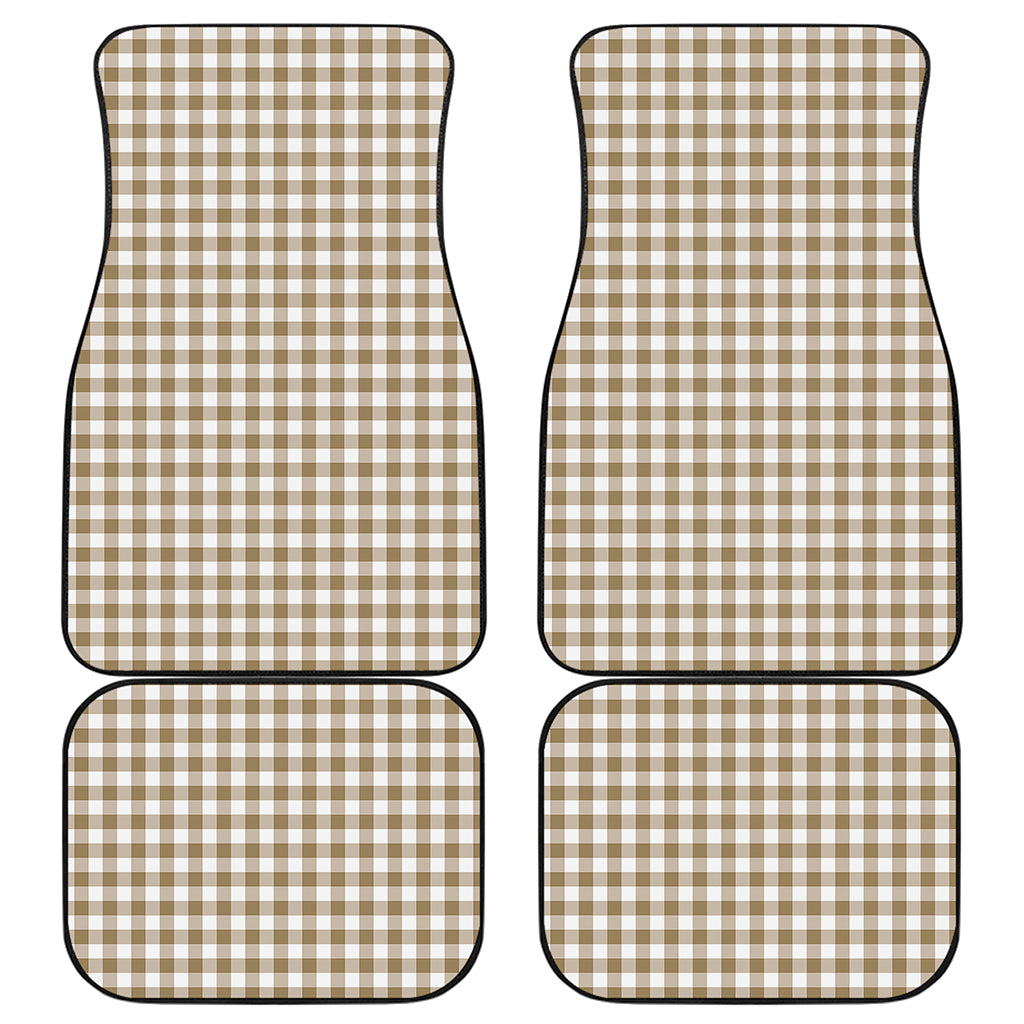 Tan And White Gingham Pattern Print Front and Back Car Floor Mats