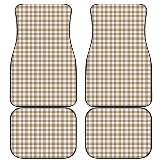 Tan And White Gingham Pattern Print Front and Back Car Floor Mats