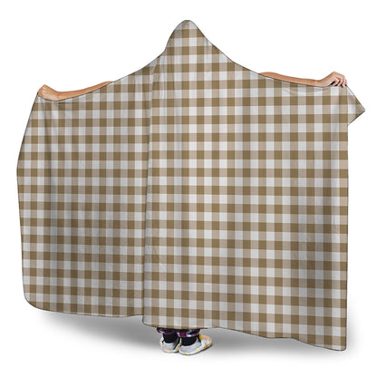 Tan And White Gingham Pattern Print Hooded Blanket