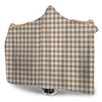 Tan And White Gingham Pattern Print Hooded Blanket