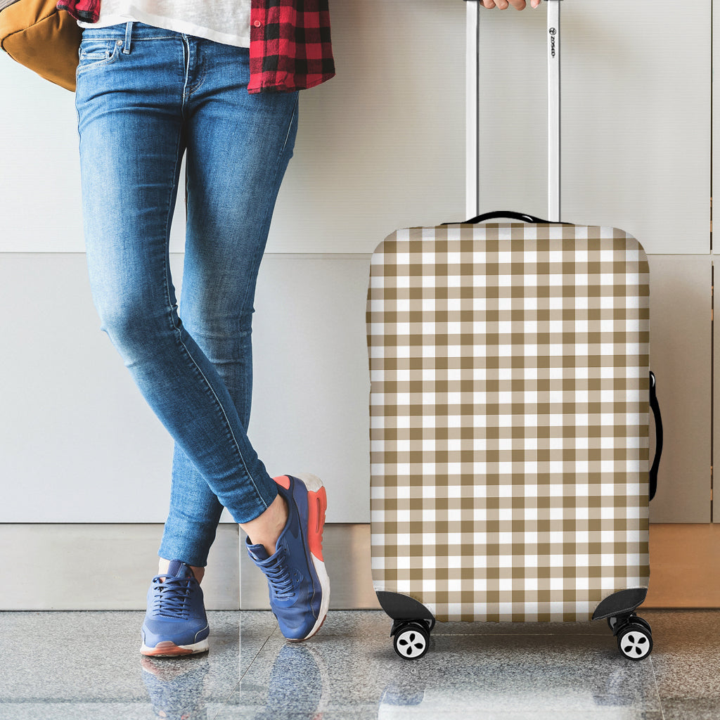 Tan And White Gingham Pattern Print Luggage Cover