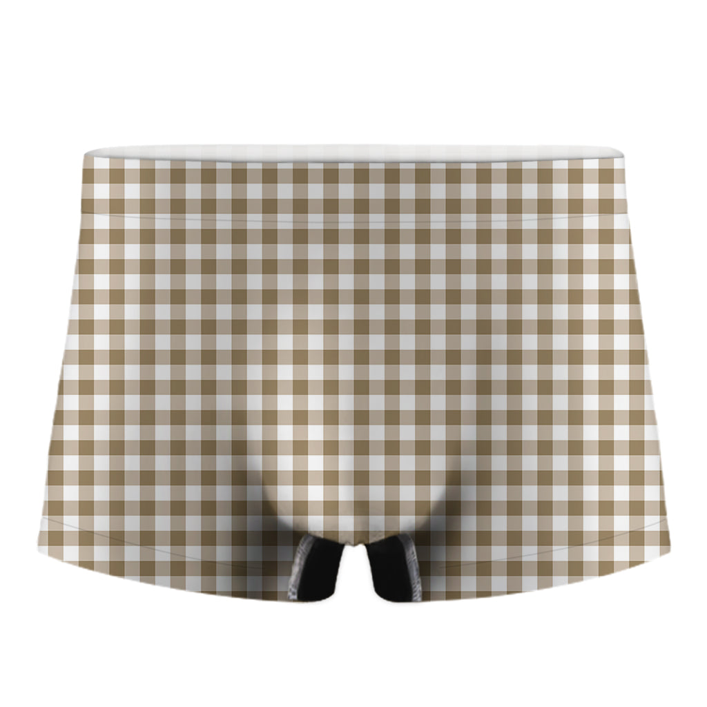Tan And White Gingham Pattern Print Men's Boxer Briefs