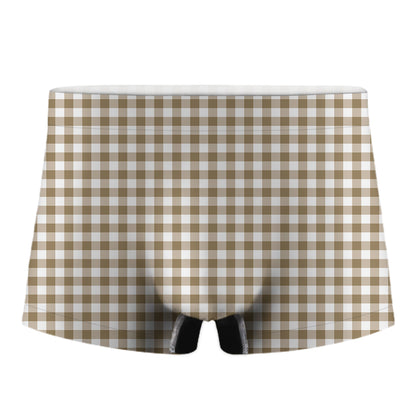 Tan And White Gingham Pattern Print Men's Boxer Briefs