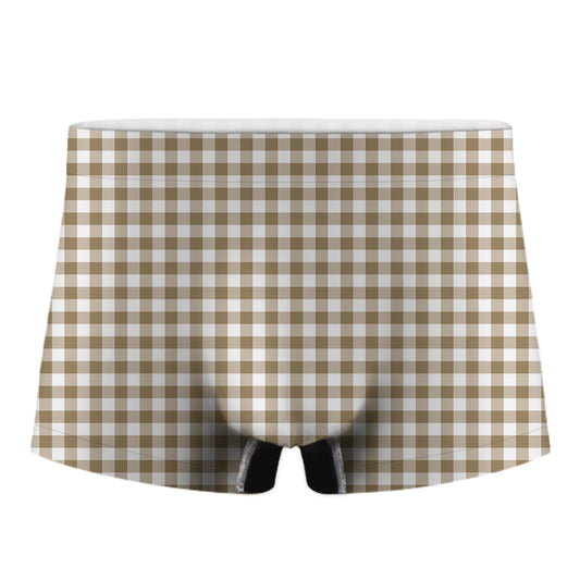 Tan And White Gingham Pattern Print Men's Boxer Briefs