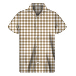 Tan And White Gingham Pattern Print Men's Short Sleeve Shirt