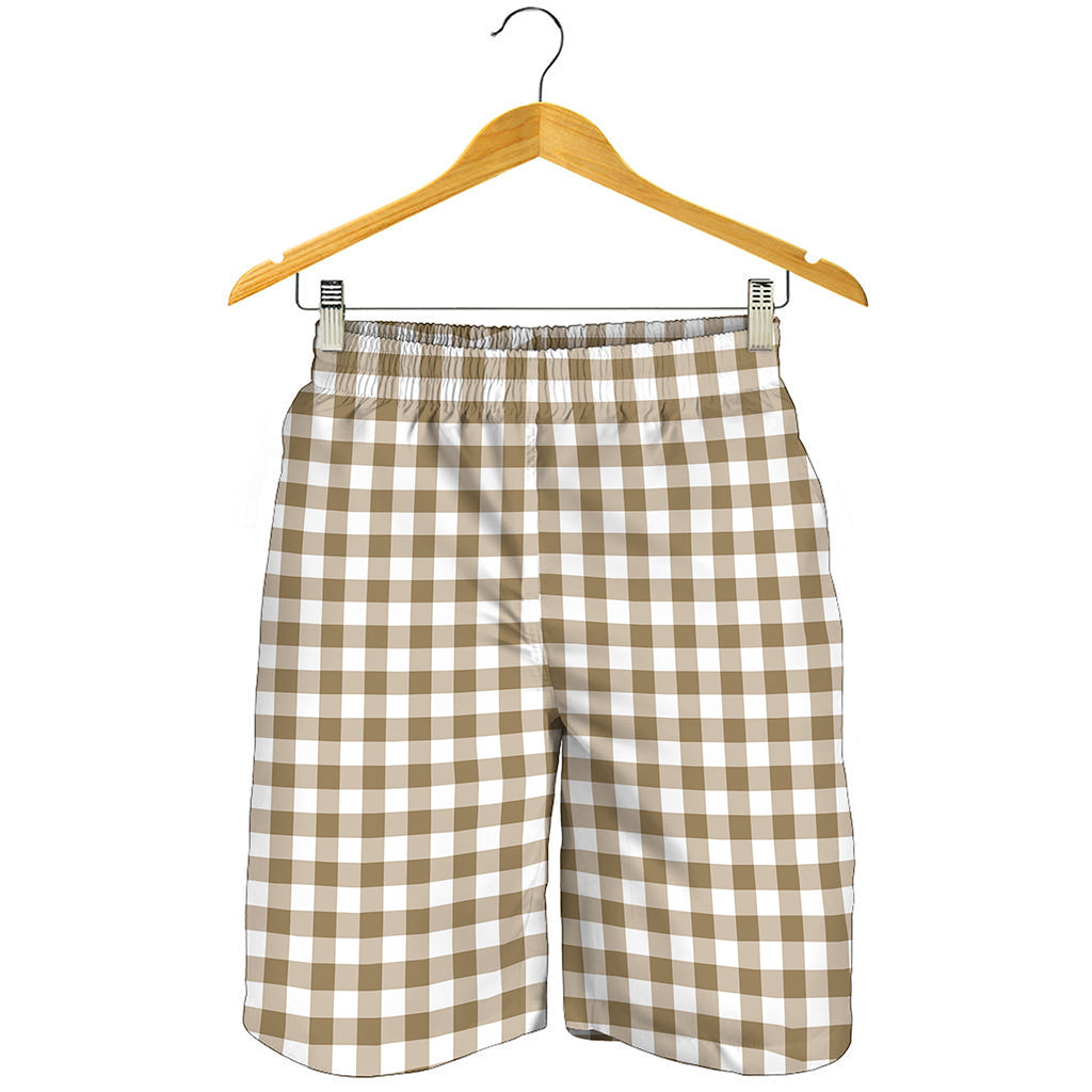 Tan And White Gingham Pattern Print Men's Shorts