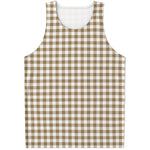 Tan And White Gingham Pattern Print Men's Tank Top