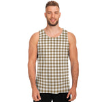 Tan And White Gingham Pattern Print Men's Tank Top