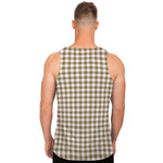 Tan And White Gingham Pattern Print Men's Tank Top