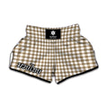 Tan And White Gingham Pattern Print Muay Thai Boxing Shorts