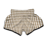 Tan And White Gingham Pattern Print Muay Thai Boxing Shorts